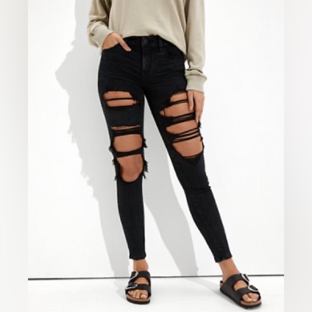 Distressed American Eagle Forever Soft Faded Black Jegging